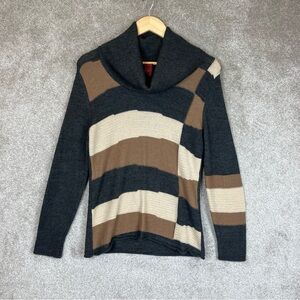 Olsen Europe Sweater Womens US 6 Gray Tan Wool Blend Cowl Neck Pullover- 9678*